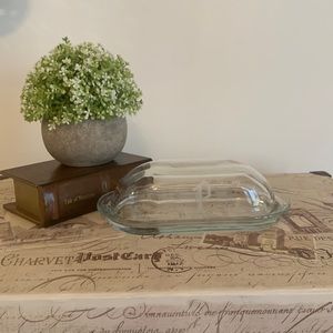 Vintage Glass Engraved “P” Butter Dish (Clear)